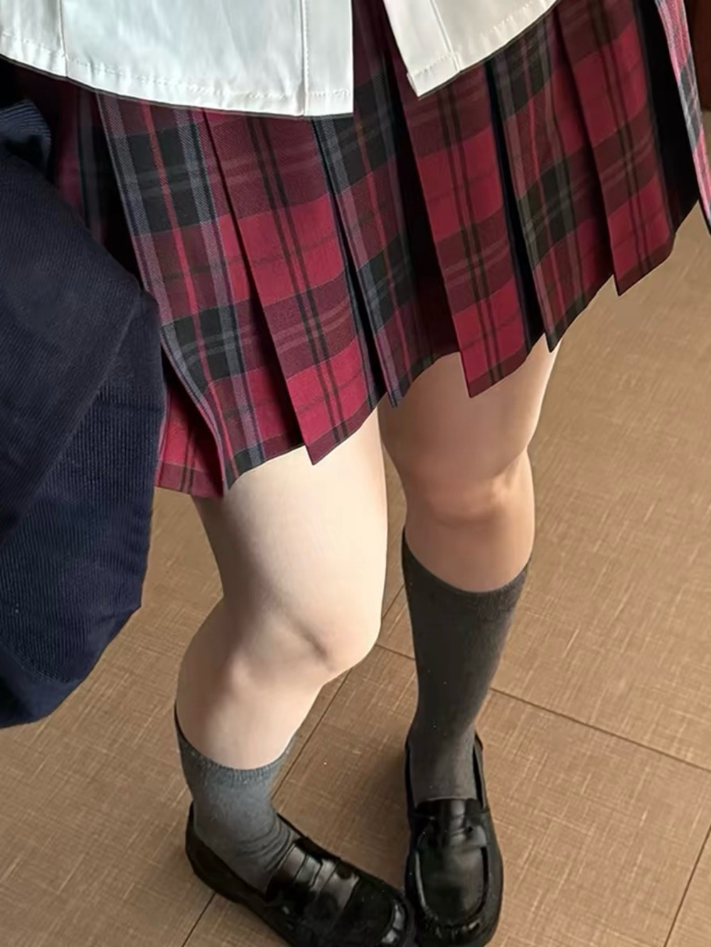 Plaid Pleated Mini Skirt Burgundy and Black